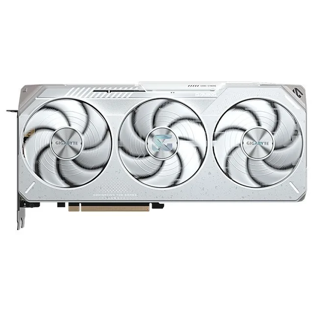 Placa de vídeo Gigabyte Radeon RX 9070 XT GAMING OC ICE 16G, 16 GB, vista frontal das ventoinhas