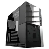 Gabinete Geometric Future Model 4 Caliburn preto e amarelo, vista frontal e lateral
