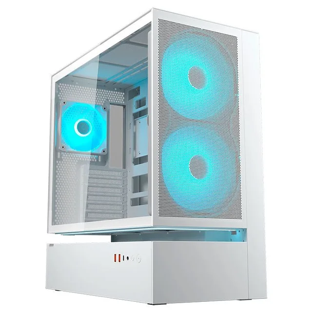 Gabinete Cougar CFV235 Mesh, branco, vista frontal e lateral