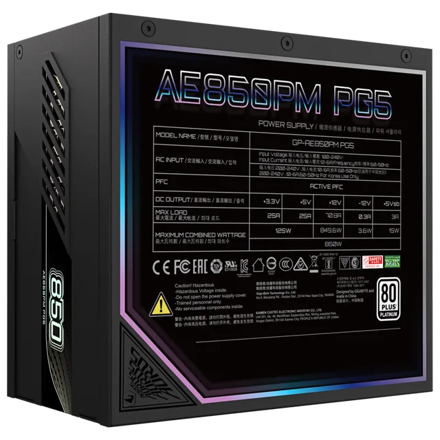 Fonte Gigabyte Aorus Elite P850W, GP-AE850PM-PG5.