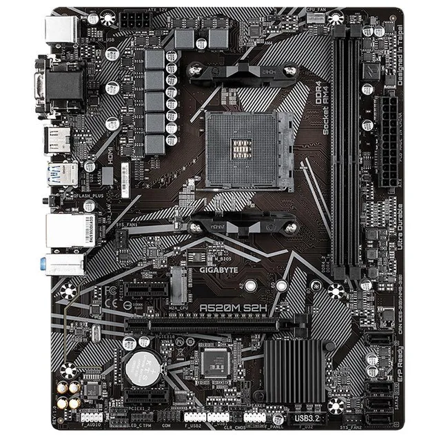 Placa-mãe Gigabyte A520M S2H, vista frontal