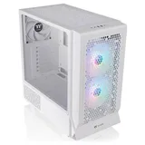 Gabinete Thermaltake Ceres 330 TG Snow ARGB branco, vista frontal e lateral