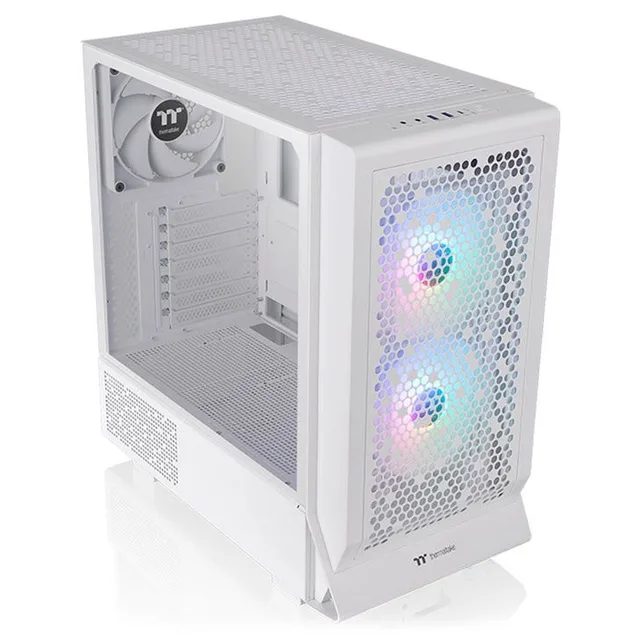 Gabinete Thermaltake Ceres 330 TG Snow ARGB branco, vista frontal e lateral