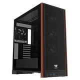 Gabinete Thermaltake S370 Wood Style, preto, vista frontal e lateral