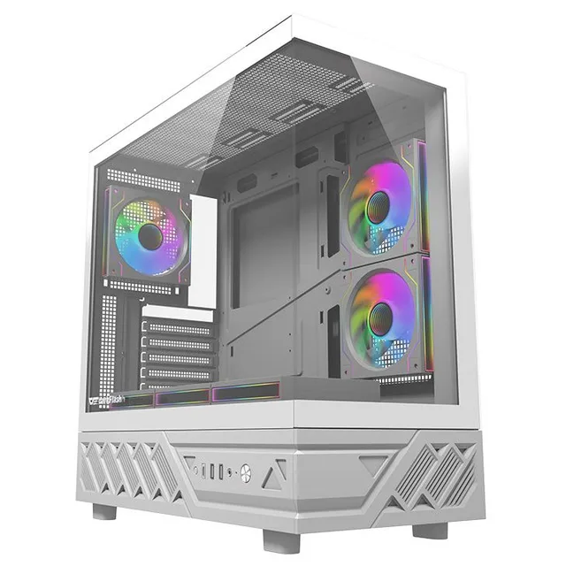 Gabinete Aigo Darkflash DS950 na cor branco, vista frontal e lateral