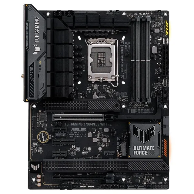 Placa-mãe ASUS TUF GAMING Z790-PLUS WIFI, vista frontal, sem perspectiva