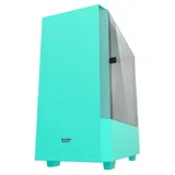 Gabinete Aigo Darkflash DLV22 na cor verde, vista frontal e lateral