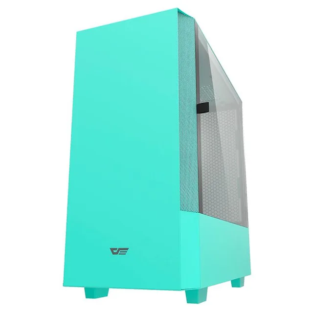 Gabinete Aigo Darkflash DLV22 na cor verde, vista frontal e lateral