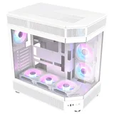 Gabinete Acegeek Icecube, branco, vista frontal e lateral