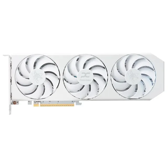 PowerColor RX 9060 XT Hellhound Spectral White, vista frontal das ventoinhas.