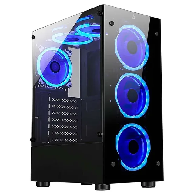Gabinete Rise Mode Glass 06X Black, vista frontal e lateral