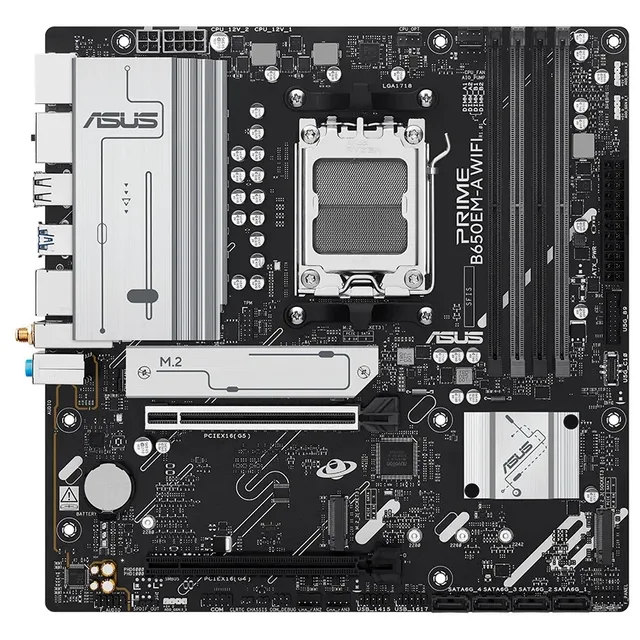 Placa-mãe ASUS PRIME B650EM-A WIFI, vista frontal, sem perspectiva
