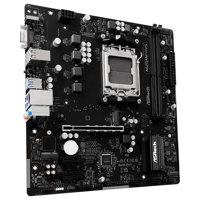 Placa-mãe ASRock A620AM-HVS, vista frontal, sem perspectiva