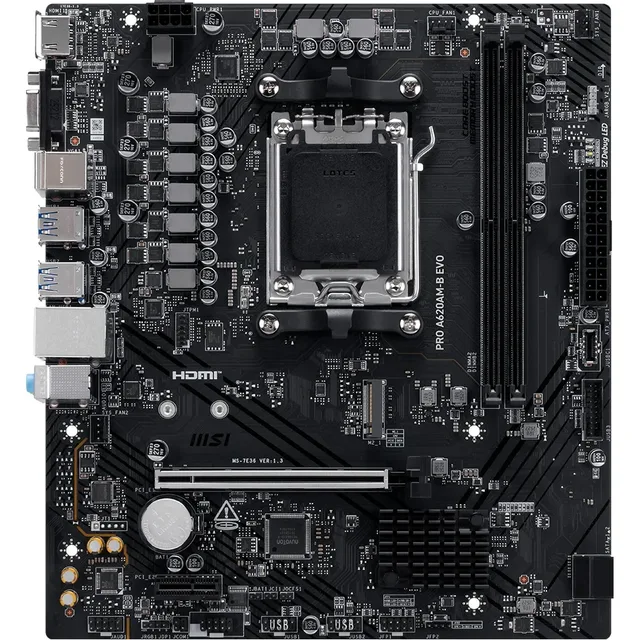 Placa-mãe MSI PRO A620AM-B EVO, vista frontal, sem perspectiva