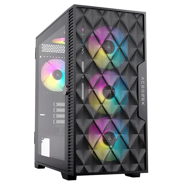 Gabinete Acegeek Darkfate Mini Mesh, preto, vista frontal e lateral