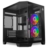 Gabinete Mancer CV700B na cor preto, vista frontal e lateral