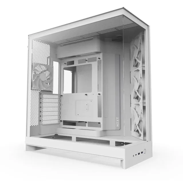 Gabinete NZXT H9 Flow, branco, vista frontal e lateral