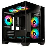 Gabinete Rise Mode Galaxy Glass M Mini Black, vista frontal e lateral