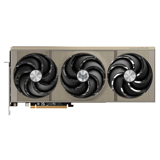 Placa de vídeo Sapphire Radeon RX 9070 XT Nitro+ OC, 16 GB, vista frontal das ventoinhas