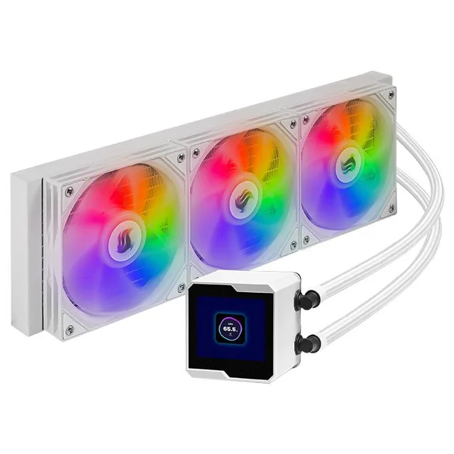 Cooler Pichau Aqua 360X P1, branco, vista em perspectiva.