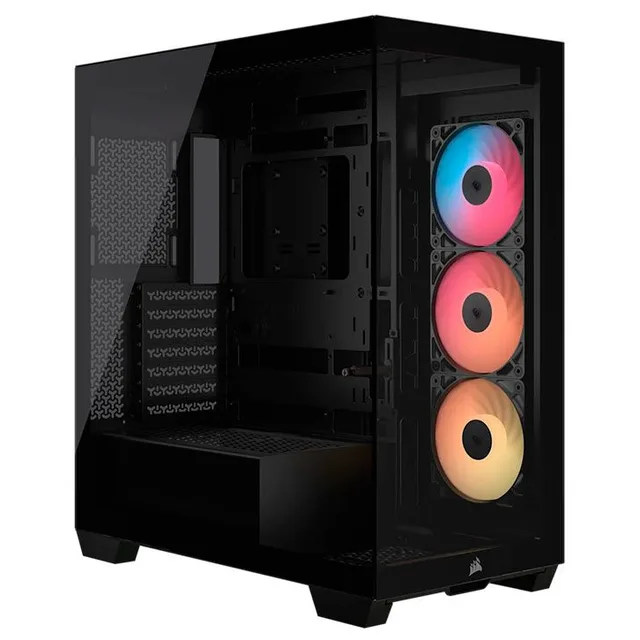 Gabinete Corsair 3500X RS-R ARGB, preto, vista frontal e lateral