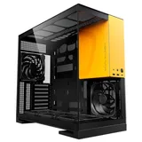 Gabinete Geometric Future Model 5 na cor preto e amarelo, vista frontal e lateral