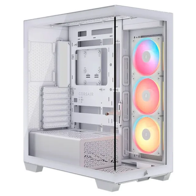 Gabinete Corsair 3500X LXR na cor branco, vista frontal e lateral