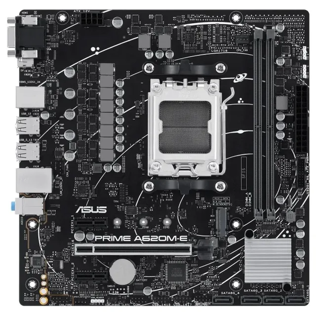 Placa-mãe ASUS PRIME A620M-E, vista frontal, sem perspectiva
