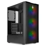 Gabinete Mancer Narok V2, preto, vista frontal e lateral