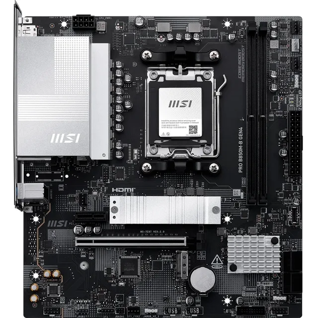 Placa-mãe MSI PRO B850M-B GEN4, vista frontal, sem perspectiva