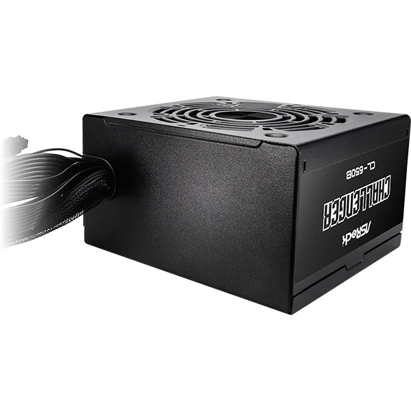 ASRock Challenger CL-650B 650 W, fonte em perspectiva, sem embalagem