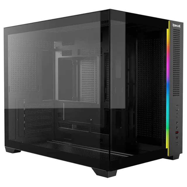 Gabinete Redragon Wideload Mini Lite RGB, vista frontal e lateral