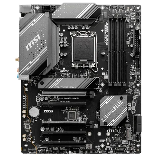 Placa-mãe MSI B760 GAMING PLUS WIFI, vista frontal, sem perspectiva