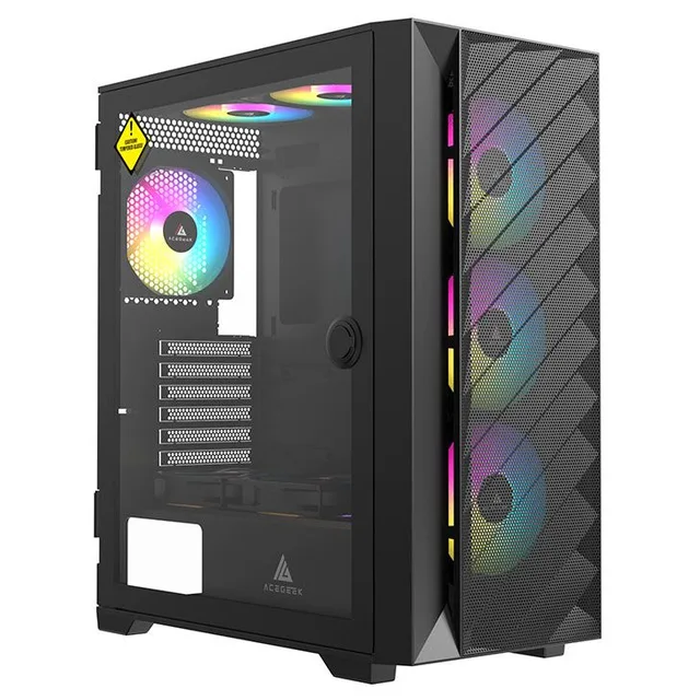 Gabinete Acegeek Nova C410 Mesh, preto, vista frontal e lateral