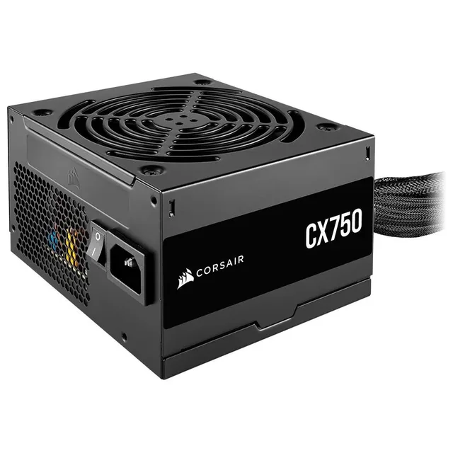 Corsair CX750 em perspectiva, com parte dos cabos