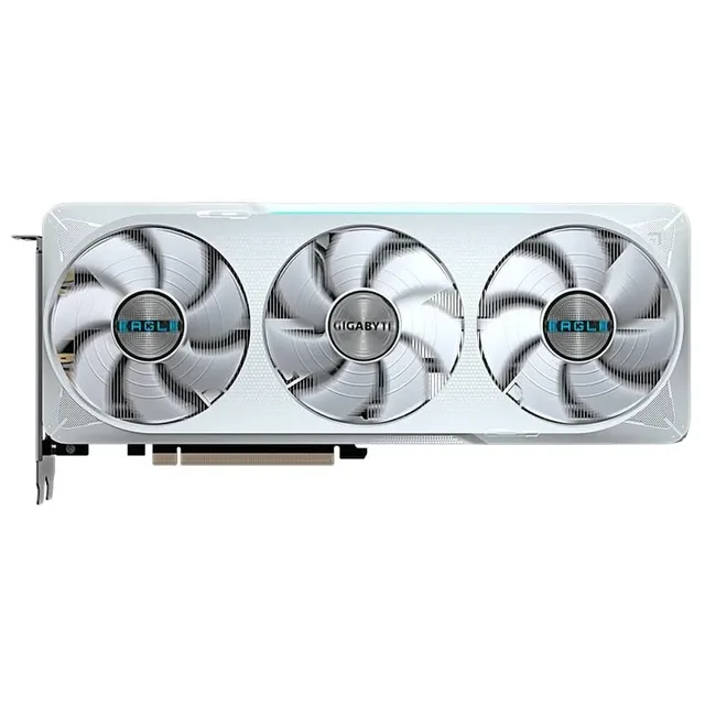 Gigabyte GeForce RTX 5070 EAGLE OC ICE SFF 12G, vista frontal das ventoinhas.