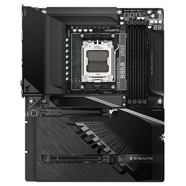 Placa-mãe Gigabyte B850 Aorus Stealth, vista frontal