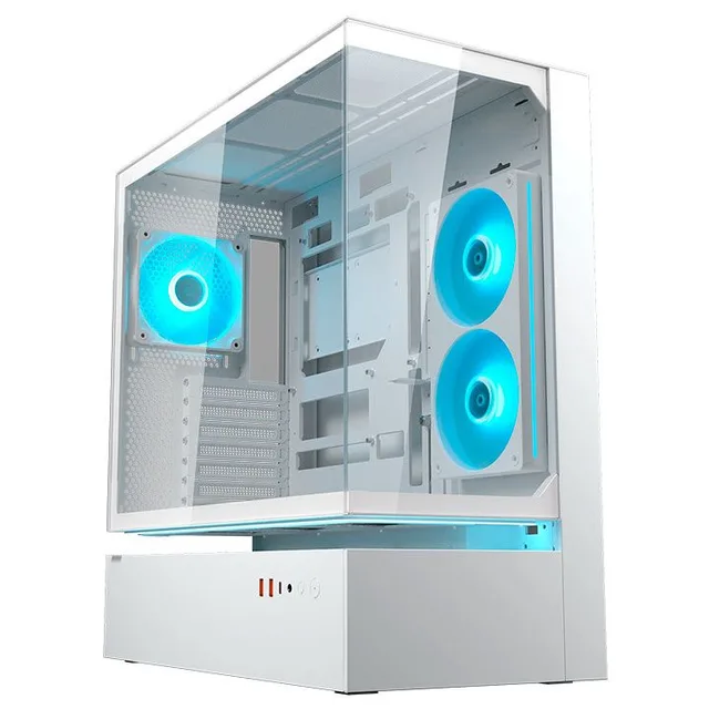 Gabinete Cougar CFV235, branco, vista frontal e lateral