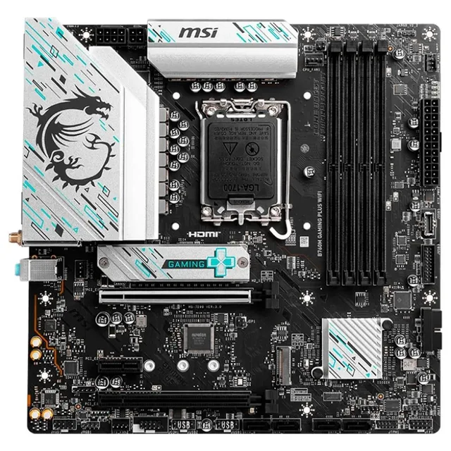 Placa-mãe MSI B760M GAMING PLUS WIFI, vista frontal, sem perspectiva