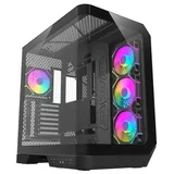 Gabinete Aigo Darkflash Arcee DY570, preto, vista frontal e lateral