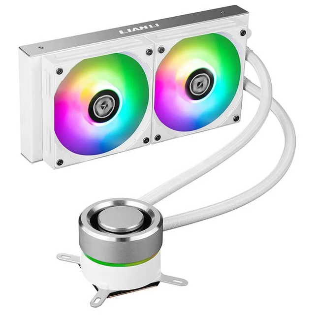 Cooler Lian Li GALAHAD AIO 240 RGB WHITE, vista em perspectiva.