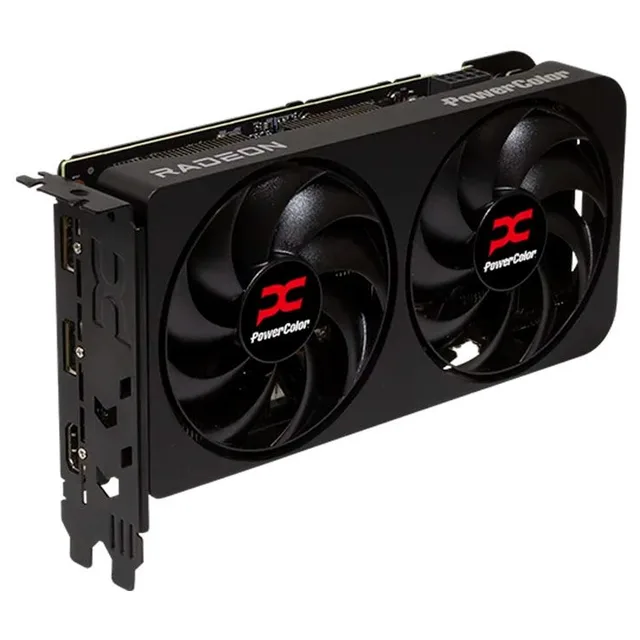 Placa de vídeo PowerColor Radeon RX 9060 XT Reaper 8GB, 8 GB, vista frontal das ventoinhas