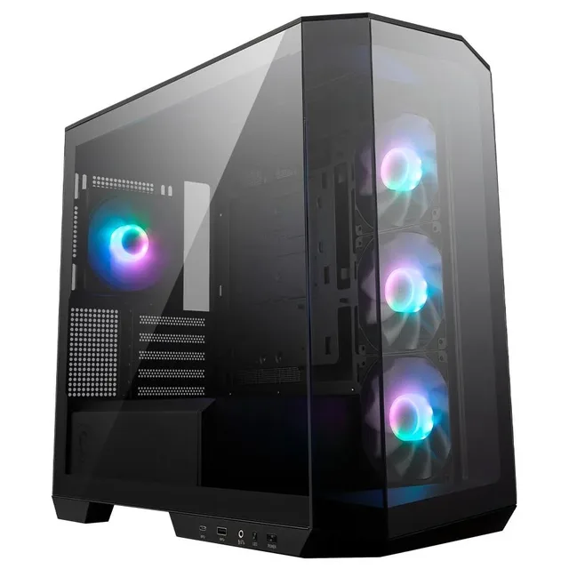 Gabinete MSI MAG PANO M100R PZ, vista frontal e lateral