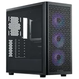 Cooler Master Elite 502 preto, frente e lateral com as três ventoinhas ARGB incluídas