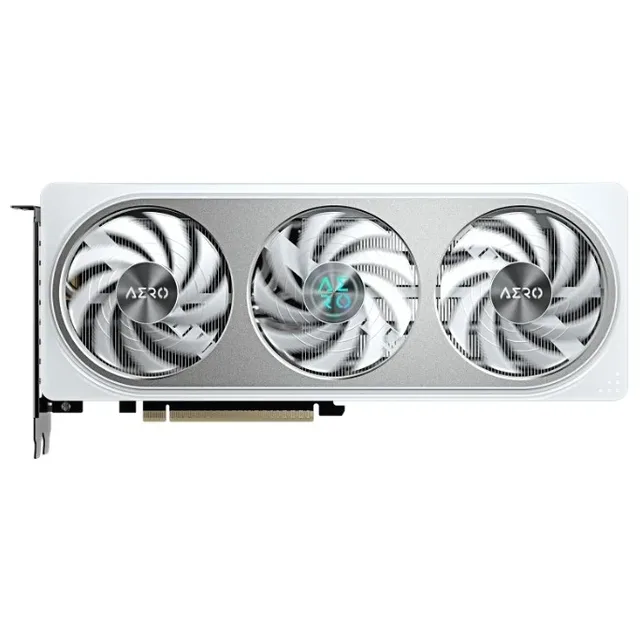 Gigabyte GeForce RTX 5060 Ti AERO OC 8G, placa sem embalagem com o lado das ventoinhas visível