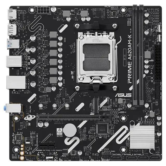 Placa-mãe ASUS PRIME A620AM-K, vista frontal, sem perspectiva