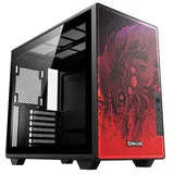 Gabinete Redragon Strafe Neo Infernal Dragon, preto e vermelho, vista frontal e lateral