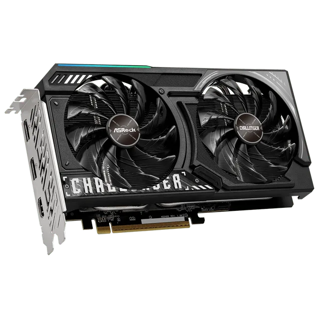 Radeon RX 9060 XT Challenger 16GB OC vista frontal com ventoinhas