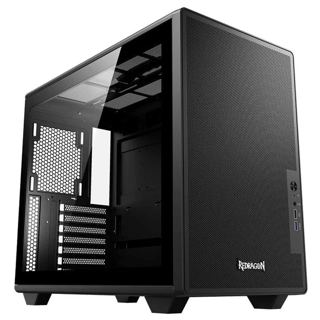 Gabinete Redragon Magic Box, preto, vista frontal e lateral