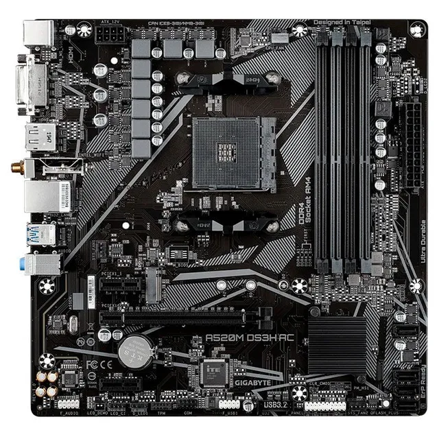 Placa-mãe Gigabyte A520M DS3H AC, vista frontal